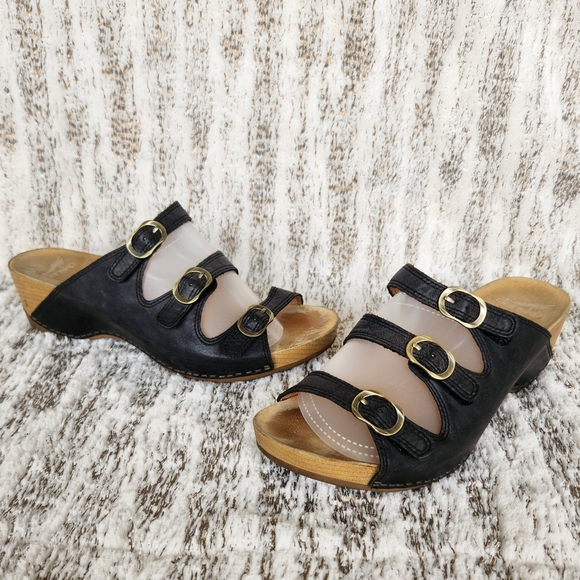 Dansko "Tarin" Leather Strappy Wedge Sandal Black | Women's Size 40 EU 9.5 10 US - Picture 3 of 12